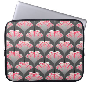 Art Deco Lily, Grått/Grått och korall Rosa Laptop Fodral