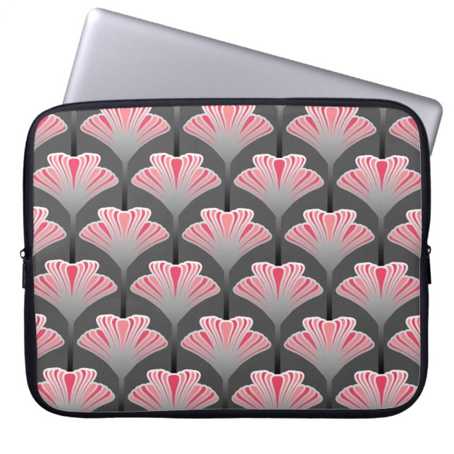 Art Deco Lily, Grått/Grått och korall Rosa Laptop Fodral (Framsidan)