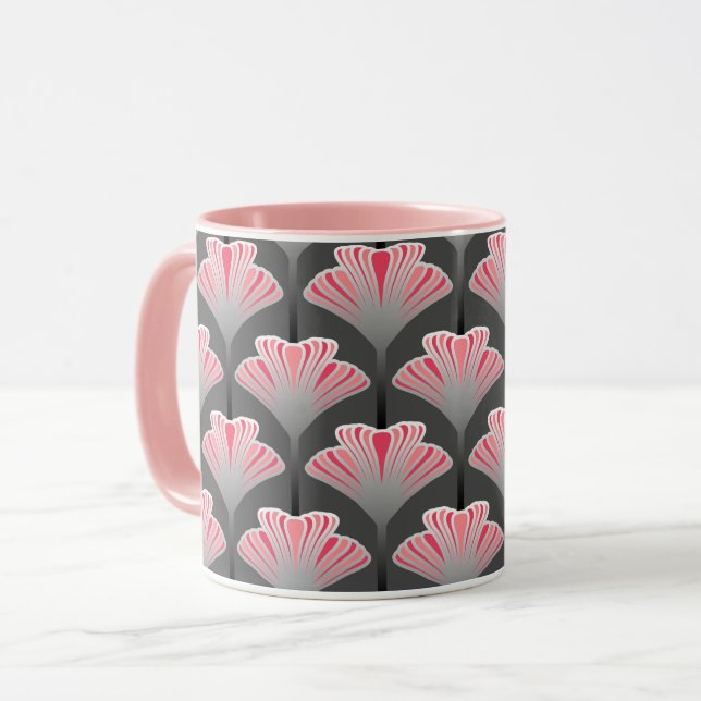 Art Deco Lily, Grått/Grått och korall Rosa Mugg (Framsida vänster)