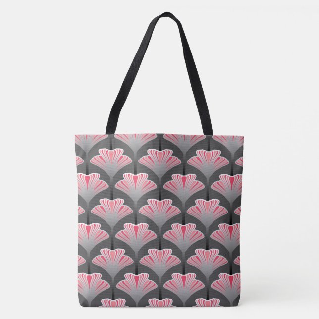 Art Deco Lily, Grått/Grått och korall Rosa Tygkasse (Framsida)
