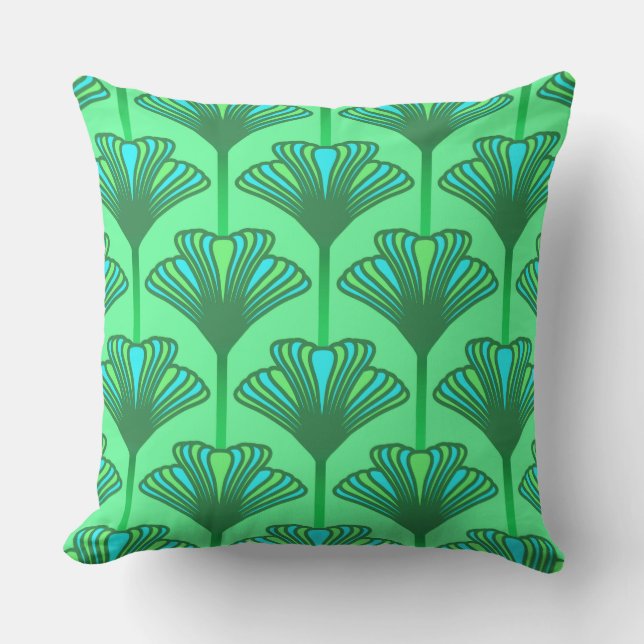 Art Deco Lily, Jade Grönt och Turquise Kudde (Framsida)