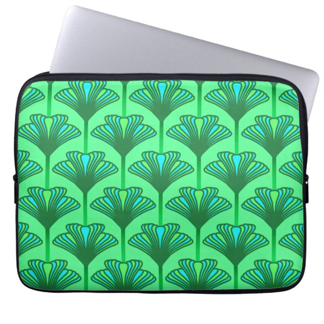Art Deco Lily, Jade Grönt och Turquise Laptop Sleeve (Framsidan)
