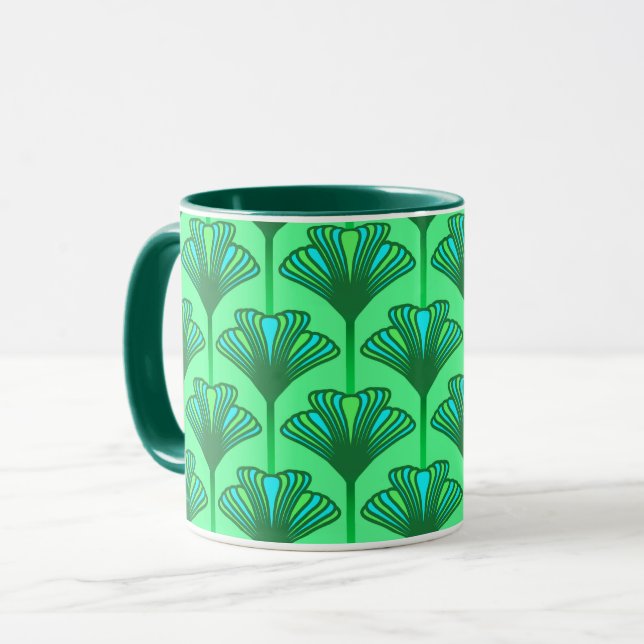 Art Deco Lily, Jade Grönt och Turquise Mugg (Framsida vänster)