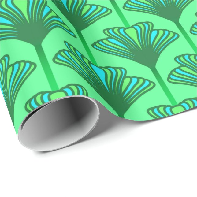 Art Deco Lily, Jade Grönt och Turquise Presentpapper (Rullad Hörn)
