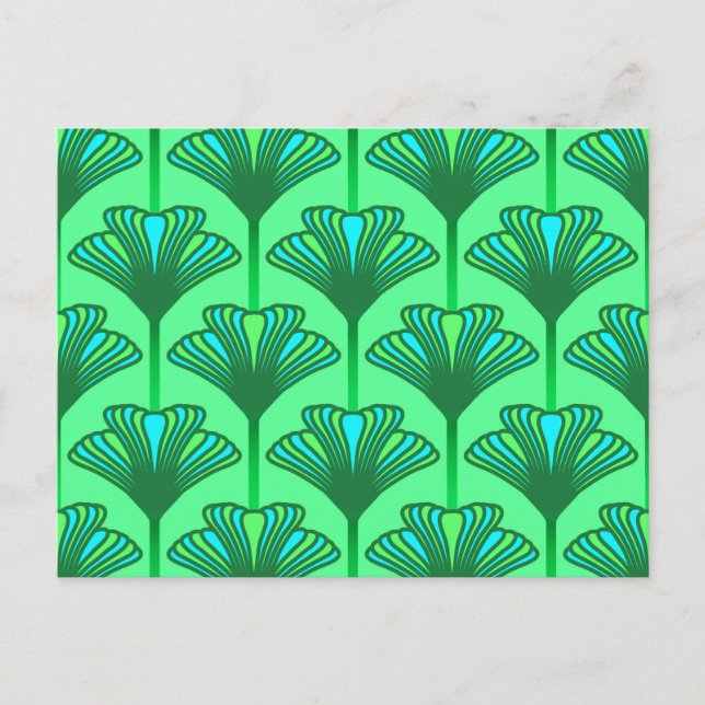 Art Deco Lily, Jade Grönt och Turquise Vykort (Framsida)