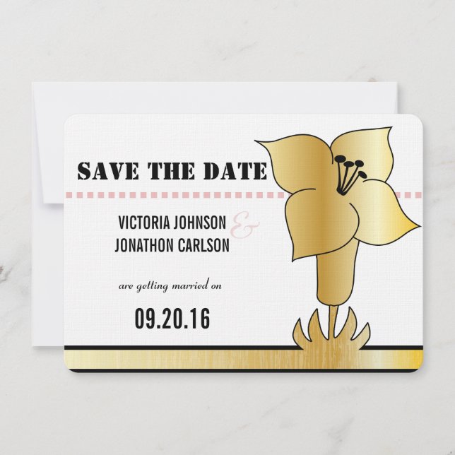 Art Deco Lily Modern Typography bröllopsinbjudan Inbjudningar (Framsida)