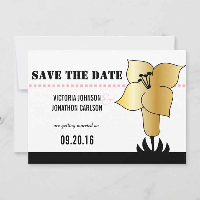 Art Deco Lily Modern Typography bröllopsinbjudan Inbjudningar (Framsida)