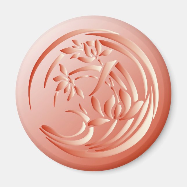 Art Deco Lily mönster - orange för korall Magnet (Framsidan)