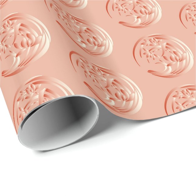 Art Deco Lily mönster - orange för korall Presentpapper (Rullad Hörn)