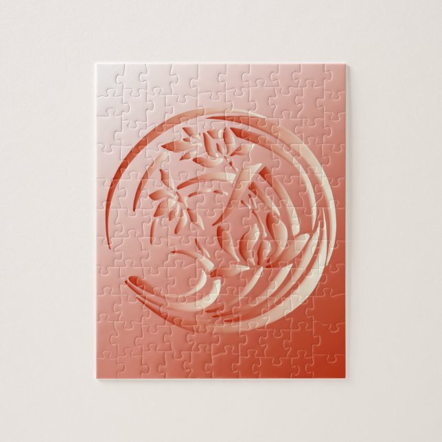 Art Deco Lily mönster - orange för korall Pussel (Vertikal)