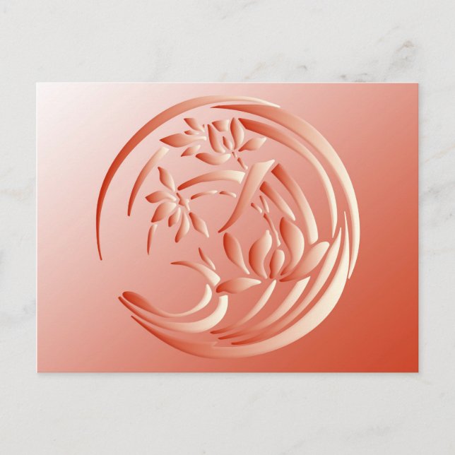 Art Deco Lily mönster - orange för korall Vykort (Framsida)