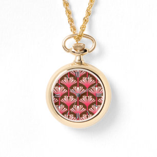 Art Deco Lily, Mörk Brown och Coral Rosa Armbandsur