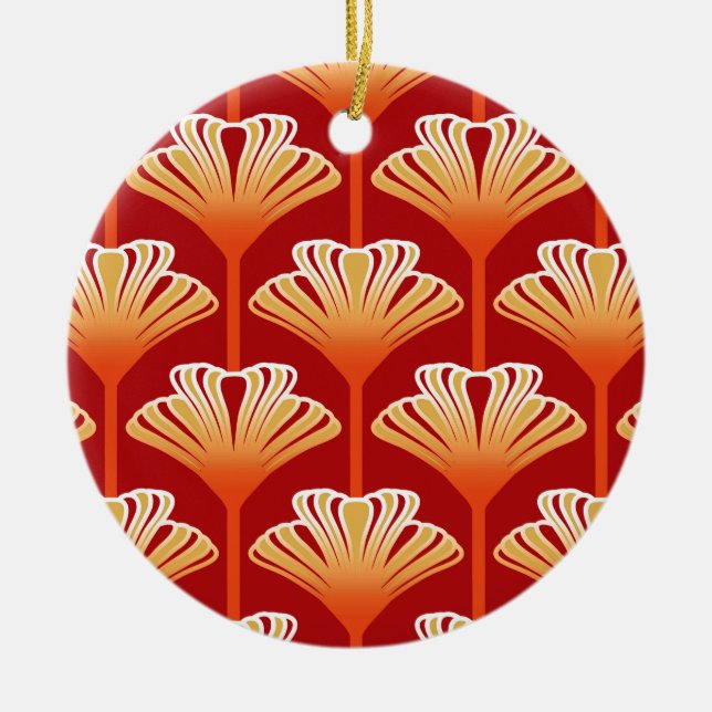 Art Deco Lily, Tangerine Orange och Guld Julgransprydnad Keramik (Framsidan)