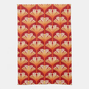 Art Deco Lily, Tangerine Orange och Guld Kökshandduk
