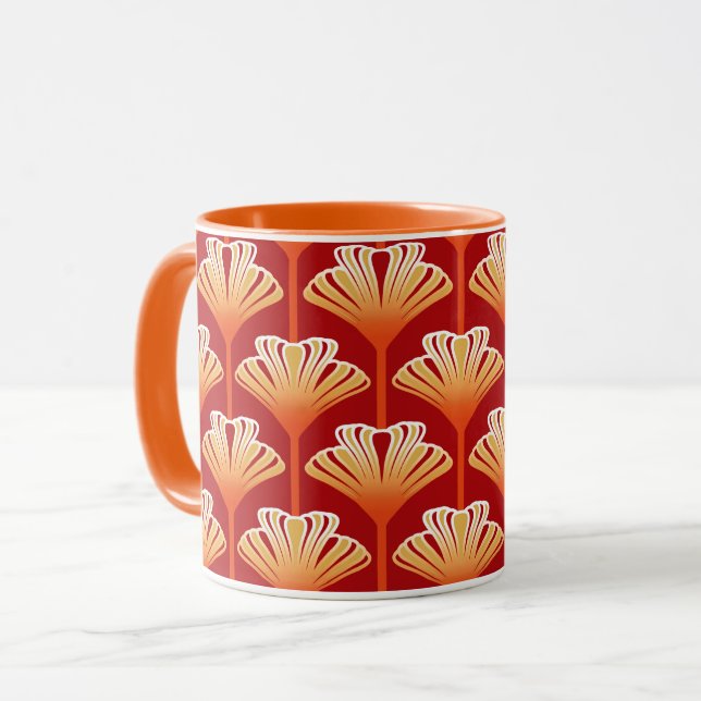 Art Deco Lily, Tangerine Orange och Guld Mugg (Framsida vänster)