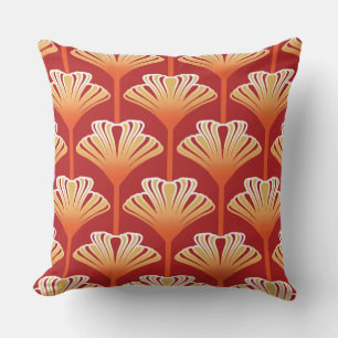 Art Deco Lily, Tangerine Orange och Guld Utomhuskudde