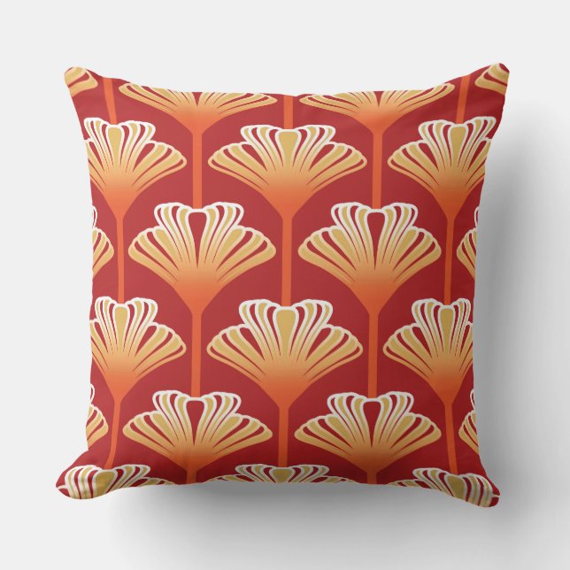 Art Deco Lily, Tangerine Orange och Guld Utomhuskudde (Framsida)