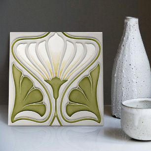 Art Deco Lily Wall Decor Art nouveau Ceramic Tile Kakelplatta