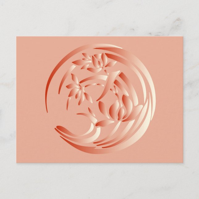 Art Deco Lilymönster - korallorange Vykort (Framsida)