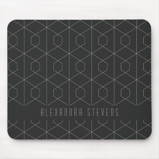 Art Deco Linear Geometry Black White-Personlig Musmatta (Framsidan)