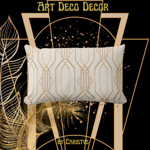 Art Deco Linen & Guld Lumbar Pillow Lumbarkudde