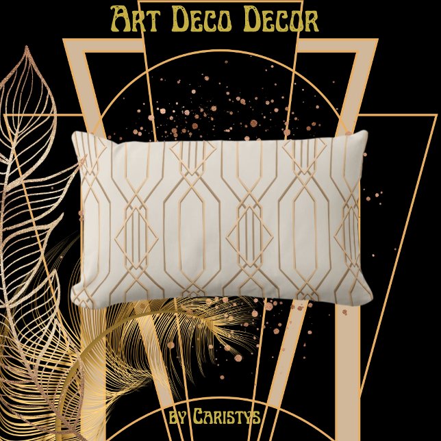 Art Deco Linen & Guld Lumbar Pillow Lumbarkudde (Skapare uppladdad)