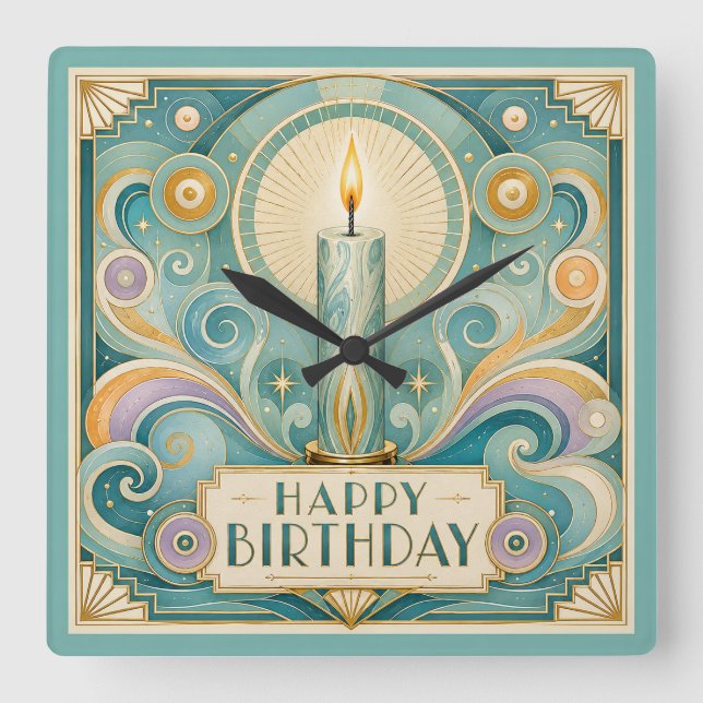 Art Deco Ljusfest Candle Födelsedag Fyrkantig Klocka (Framsida)