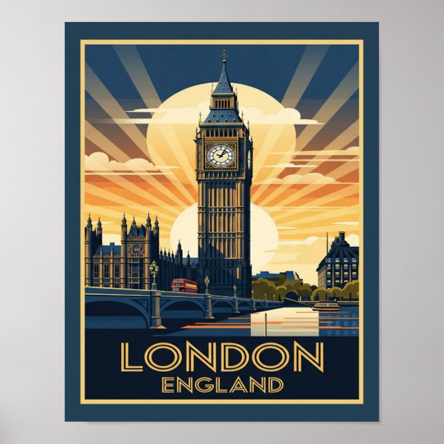Art Deco London England Big Ben Poster (Framsidan)