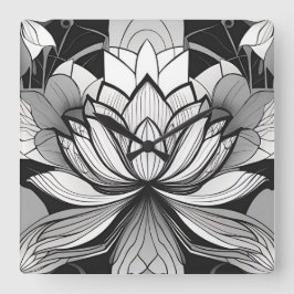 Art Deco Lotus Clock Fyrkantig Klocka