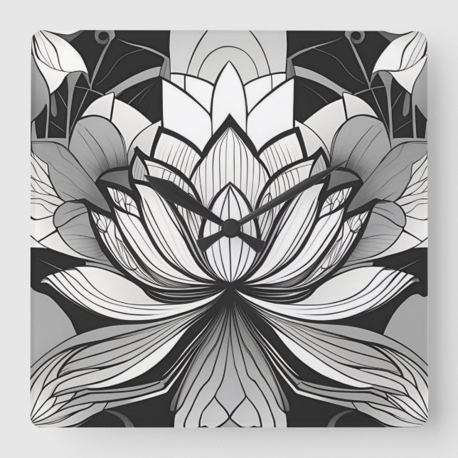 Art Deco Lotus Clock Fyrkantig Klocka (Framsida)