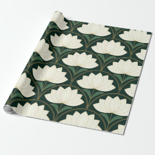 Art Deco Lotusblommor på gyllene fläktskick Presentpapper