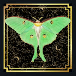 Art Deco Luna Moth Poster<br><div class="desc">Vintage Luna Moth med Lime-Grönt med stor Vingar Illustration.</div>