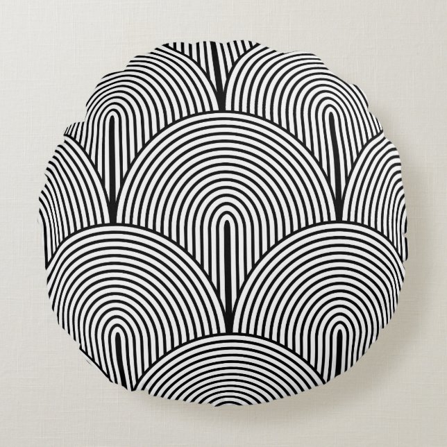 Art Deco, Luxury Black White. Rund Kudde (Framsidan)
