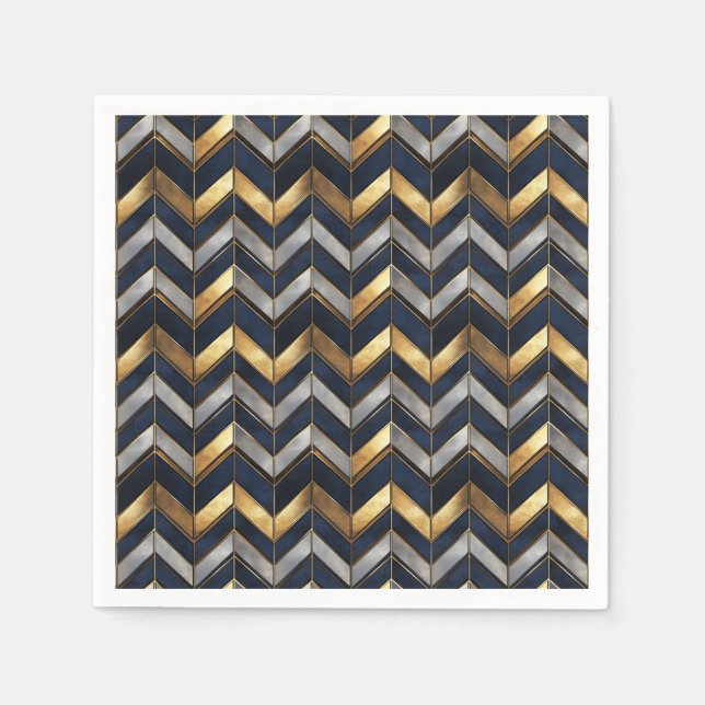"Art Deco Luxury Design: Guld, Silver och Blue Pappersservett (Framsidan)