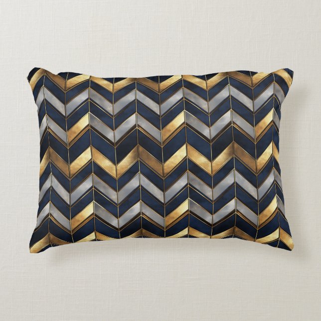 "Art Deco Luxury Design: Guld, Silver och Blue Prydnadskudde (Framsidan)
