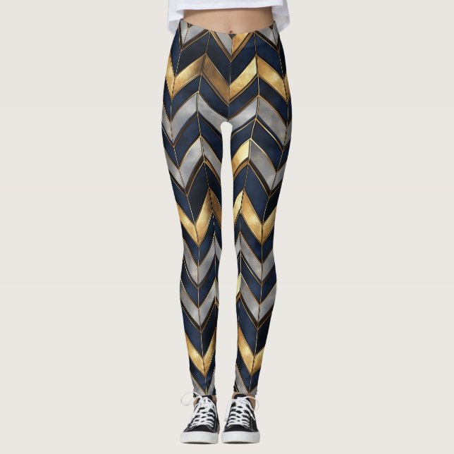 "Art Deco Lyxdesign: Guld, Silver & Blå Leggings (Framsida)