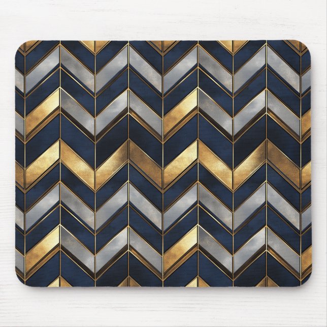 "Art Deco Lyxdesign: Guld, Silver & Blå Musmatta (Framsidan)