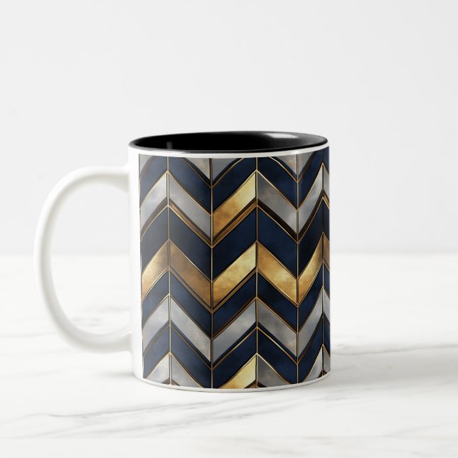 "Art Deco Lyxdesign: Guld, Silver & Blå Två-Tonad Mugg (Vänster)