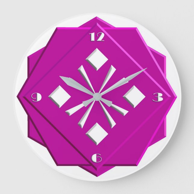 Art Deco-magentans geometriska mönster Stor Klocka (Framsida)
