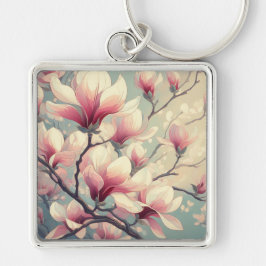 Art Deco Magnoliablommor Nyckelring