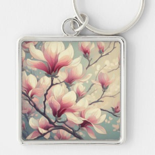 Art Deco Magnoliablommor Nyckelring
