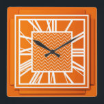 Art Deco, mandarinorange Fyrkantig Klocka<br><div class="desc">Art Deco,  mandarin-orange/tangerin-väggklocka med 3 d-effekt med vita siffror - digitalgrafik</div>