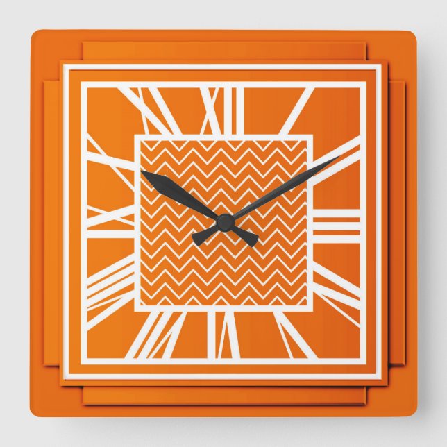 Art Deco, mandarinorange Fyrkantig Klocka (Framsida)