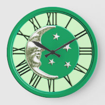 Art Deco Måne Ansikte - Jade Grönt och Silver