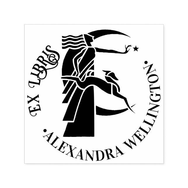 Art Deco Måne Goddess Hund Star Ex Libris Bok Namn Självfärgande Stämpel (Design)