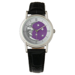 Art Deco Måne och Stars - Ametyst Lila och Silver Armbandsur