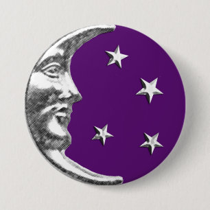 Art Deco Måne och Stars - Ametyst Lila & Silver Knapp