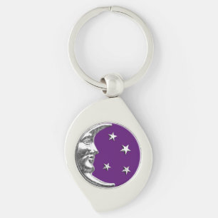 Art Deco Måne och Stars - Ametyst Lila & Silver Swirl Silverfärgad Nyckelring
