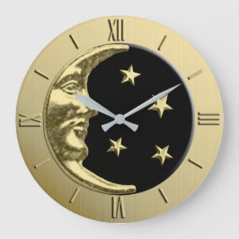 Art Deco Måne och Stars - Black och Guld Stor Klocka