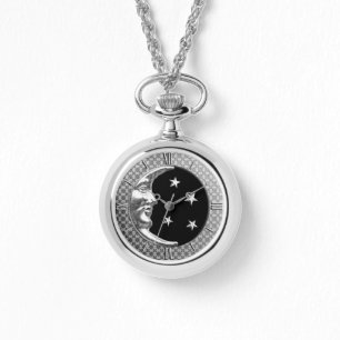 Art Deco Måne och Stars - Black och Silver Armbandsur